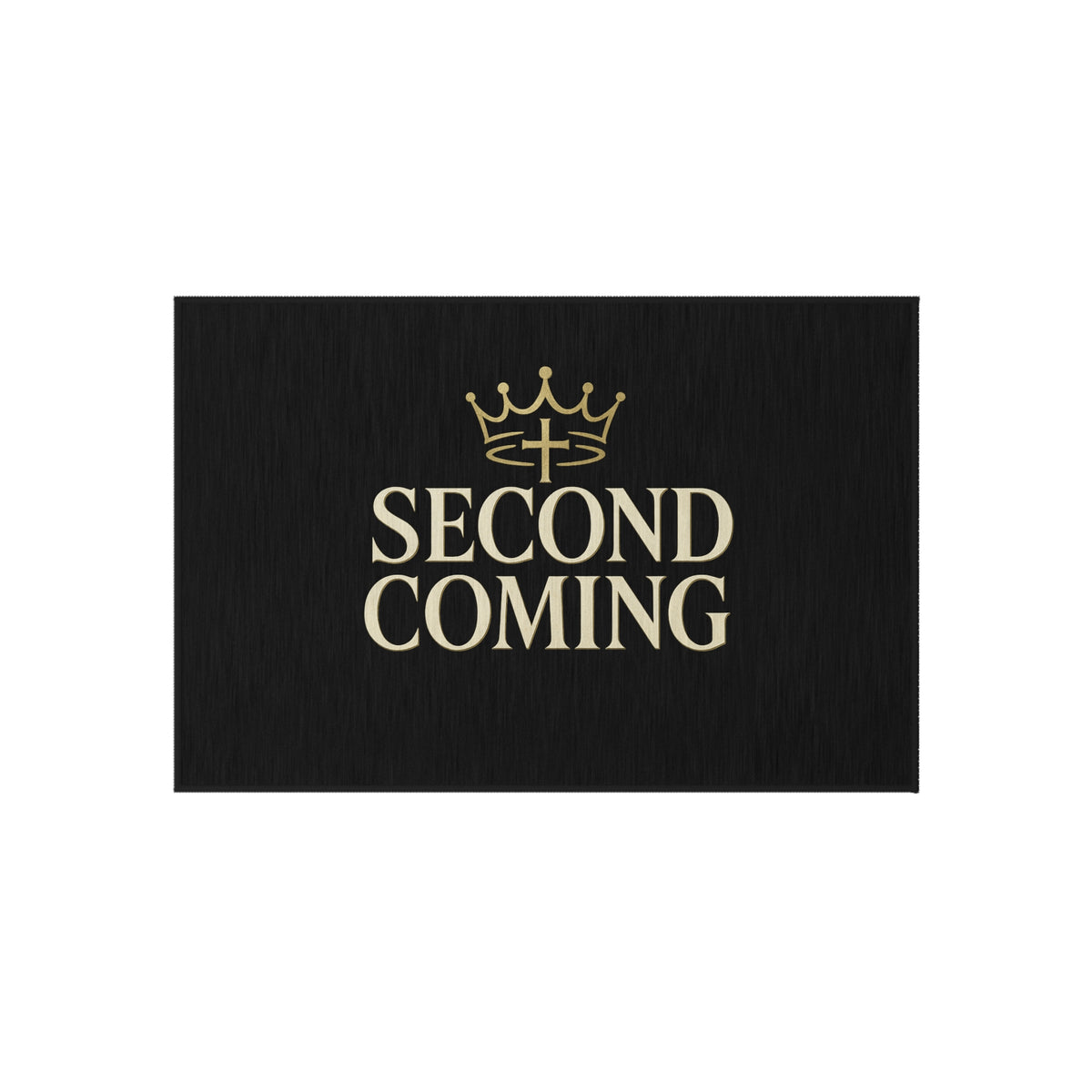 2nd Coming Outdoor Rug — 'Second Coming' Black Doormat with Gold Crown Design